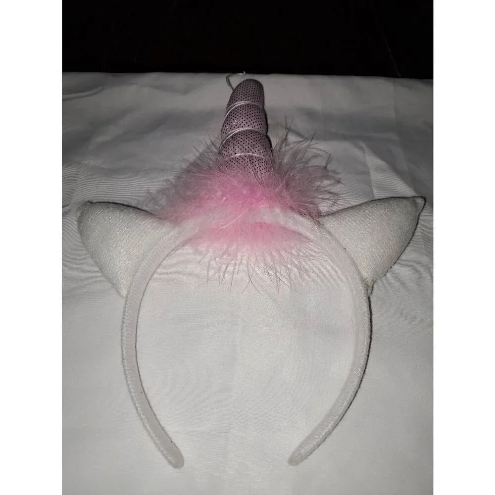 Unicorn Headband Pink White Silver and Feather Costume Dress Up Cosplay Casual